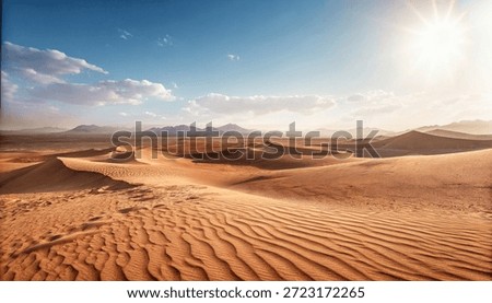 Sunset over the Empty warm desert of Saudi Arabia wide view