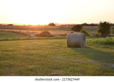 Sunset over a farm field