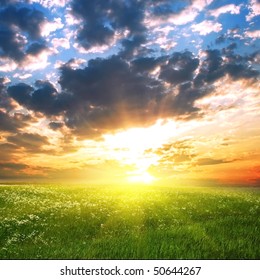 Sunset over a field.