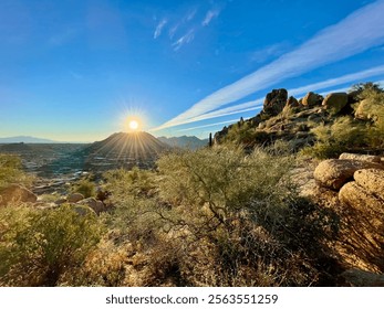 Sunset over a flat mountain 