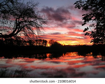 Sunset over a flooded field
