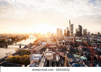 Sunset over Frankfurt skyline