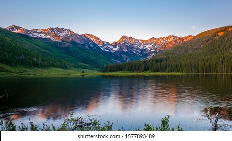 Sunset Over The Gore Range At Piney Lake Vail, Colorado.