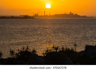 Sunset Over The Gove Aluminium Refinery In The Northern Territory State Of Northern Australia.