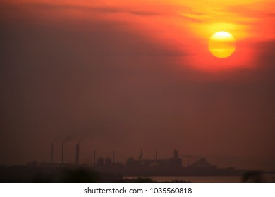 Sunset Over Gove Peninsular Aluminium Refinery Northern Territory, Queensland, Australia 