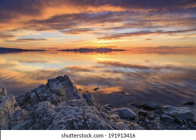 Sunset Over The Great Salt Lake.