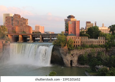 Sunset Over High Falls. Rochester, NY Skyline