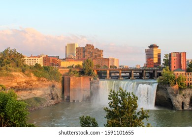 Sunset Over High Falls. Rochester, NY Skyline