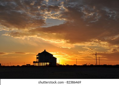 Sunset Over A House In Galveston, TX