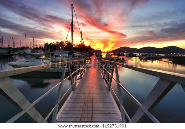 Sunset Over Jetty Marina Island Lumut Stock Photo Edit Now 1152751901