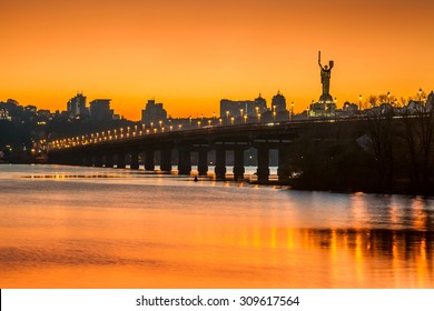 Sunset Over Kiev City Skyline