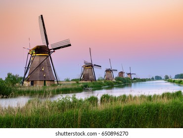 Sunset Over Kinderdijk Windmills