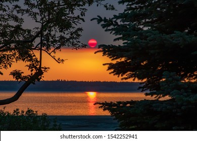 Sunset Over Knik Arm Through Smoke From Forest Fire, Anchorage Alaska