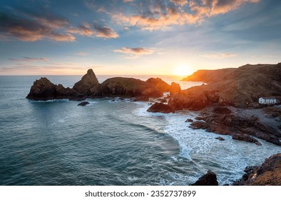Sunset over Kynance Cove on the Lizard Peninsula in Cornwall
