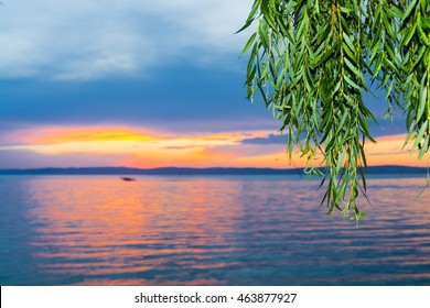 Sunset over Lake Balaton at the Golden Beach of Siofok, Hungary