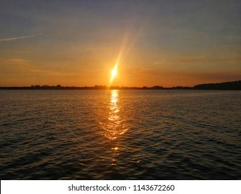 Sunset Over The Lake At Camp Johnson, Jacksonville, NC 