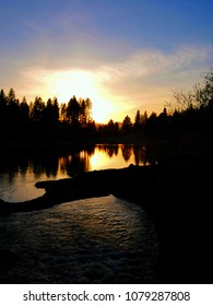 Sunset Over Lake, Idlewild Park, Cranbrook, Bc, Canada