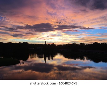 Sunset over a lake in Lakeland, Florida