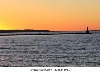 Sunset over Lake Michigan and Little Traverse Bay, at Petoskey, in Northern Michigan.