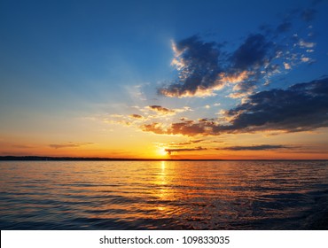 sunset over the lake or sea