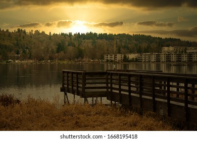 A SUNSET OVER LAKE WASHINGTON BY JUANITA BAY IN KIRKLAND WASHINGTON