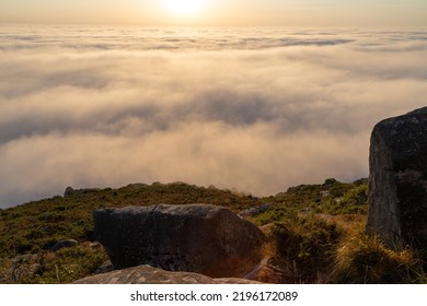 Sunset Over A Large Blanket Of Coastal Fog. Cabo Home, Pontevedra, Spain.