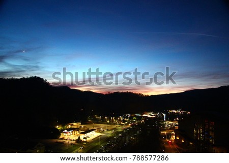 sunset over looking Cherokee North Carolina
