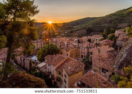 Sunset over the lovely village of Moustiers Sainte Marie in France