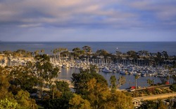 Sunset Over Luxury Yachts And Boats In Dana Point Harbor, Orange County In Southern California