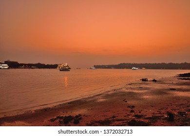 Sunset Over Mandovi River In Goa.