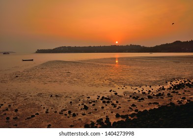 Sunset Over Mandovi River In Goa.