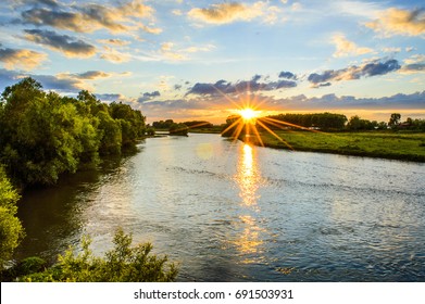 Sunset Over The Maritsa River From The Bridge Of Ognyanovo