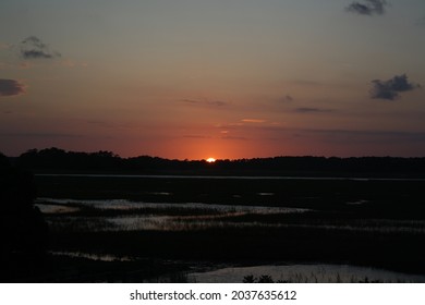 Sunset Over Marshes From Folly Island.