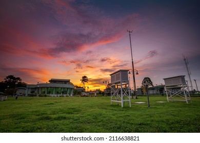 Sunset over meteorology equipment and building in Penang, Malaysia