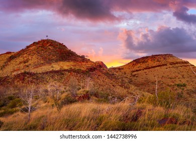 Sunset over Mount Bruce near Karijini National Park in the Pilbara region of Western Australia, Australia.