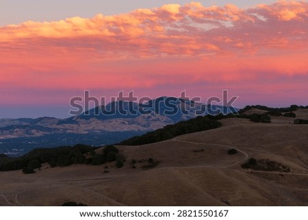 Sunset over Mount Diablo seen from Briones Regional Park in the East Bay in Contra Costa County, California.