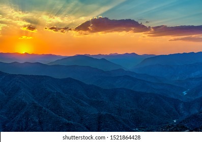 Sunset Over Mountains In South Mexico, Oaxaca State