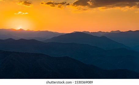 Sunset Over Mountains In South Mexico, Oaxaca State