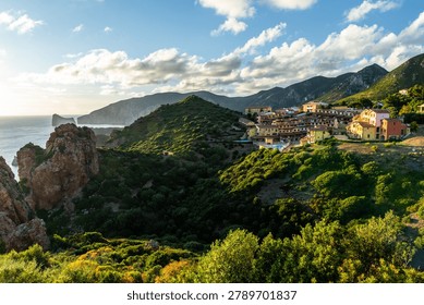 Sunset over Nebida Mining Town in Sardinia, Italy