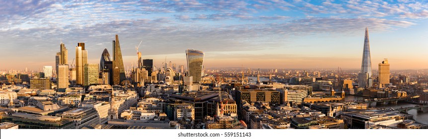 Sunset over the new skyline of London, United Kingdom