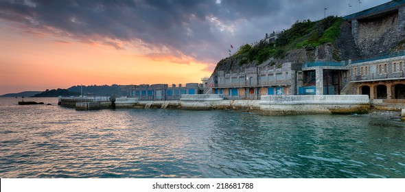 Sunset Over The Old Lido At Plymouth Hoe In Devon