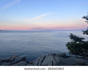 Sunset over otter cliffs in Acadia national park, Maine 