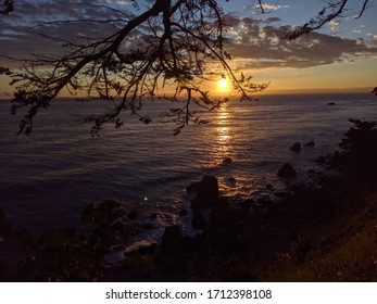 Sunset Over Pacific Ocean In Big Sur Taken At Esalen Institute