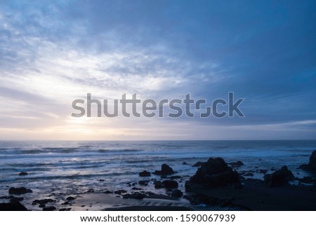 Sunset over Pacific ocean, Central California Coast... State Route 1  is a major north–south state highway that runs along most of the Pacific coastline of the U.S. state of California