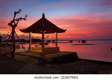 Sunset Over Pagoda In Tanjung Benoa, Bali, Indonesia