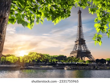 Sunset over Paris with the view on Eiffel Tower and river Seine, France - Powered by Shutterstock