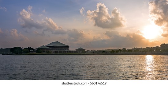 Sunset Over Parliament Of Sri Lanka Across Diyawanna Oya Lake