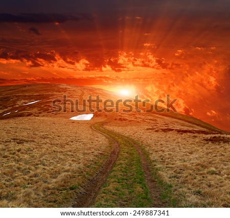 Similar – Image, Stock Photo Summer sunset in mountain village. Beautiful colorful evening