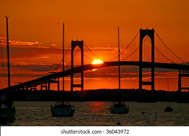 Sunset over Pell Bridge, Newport, RI Horizontal