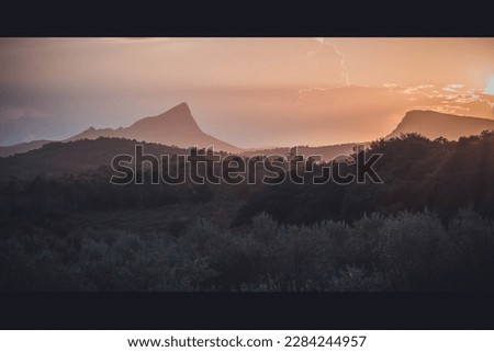 Sunset over the Pic Saint-Loup and the Hortus cliff near Montpellier in the south of France